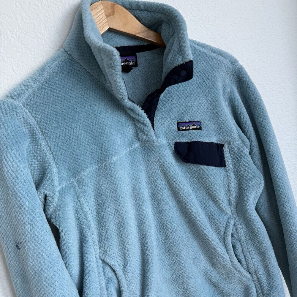 Patagonia Re-Tool Snap-T Pullover Aqua Blue Fleece Womens Small S 25442 FLAW
